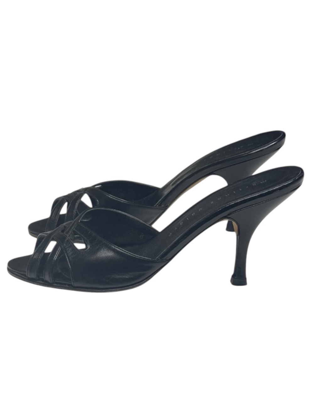 Martinez Valero ☻︎ Cut Out Heeled Mules Slides Sandal ☻︎ Black Leather ☻ 6.5M ☻︎ - Picture 6 of 16